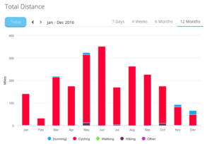 monthly exercise column chart for 2016 