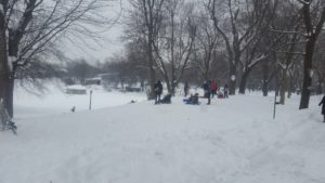 people slessing in snow